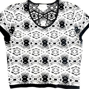 Parker Jaquard KnitSweater Dress Top Black White Size Medium